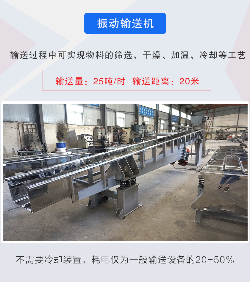 输送过程中可实现物料的筛选、干燥、加温、冷却等工艺